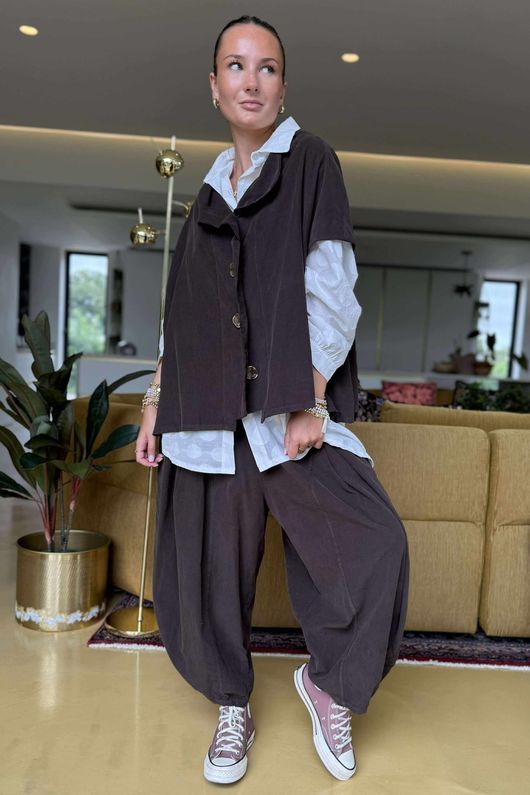Made in Italy Cooper Needlecord Cap Sleeve Jacket Coffee Bean